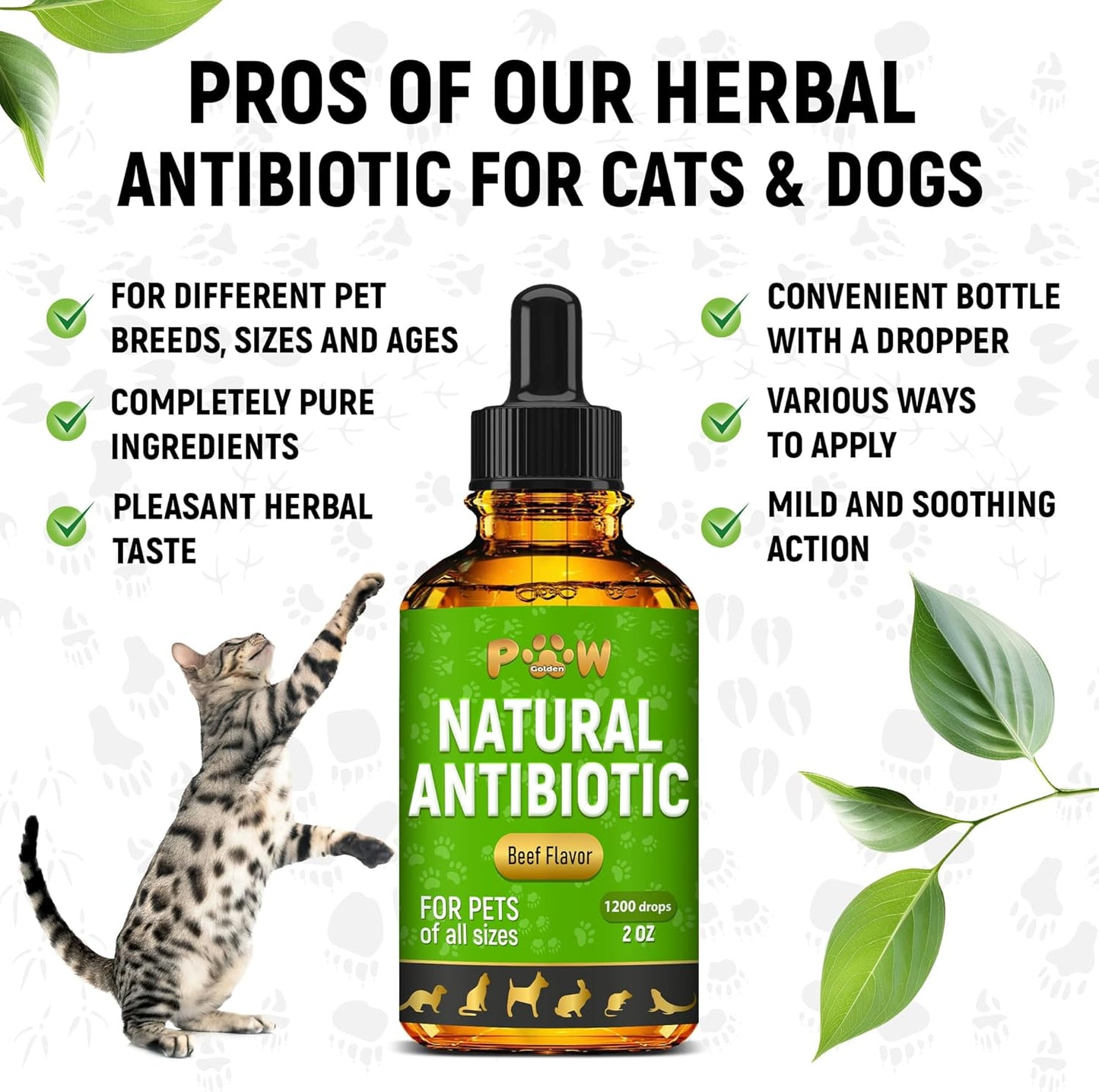Herbal Antibiotics for Pets | Digestion, Breathing, Urination Support | Infections, Cough, Allergies Relief | Beef & Cranberry Flavor | All Breeds | 2 Oz