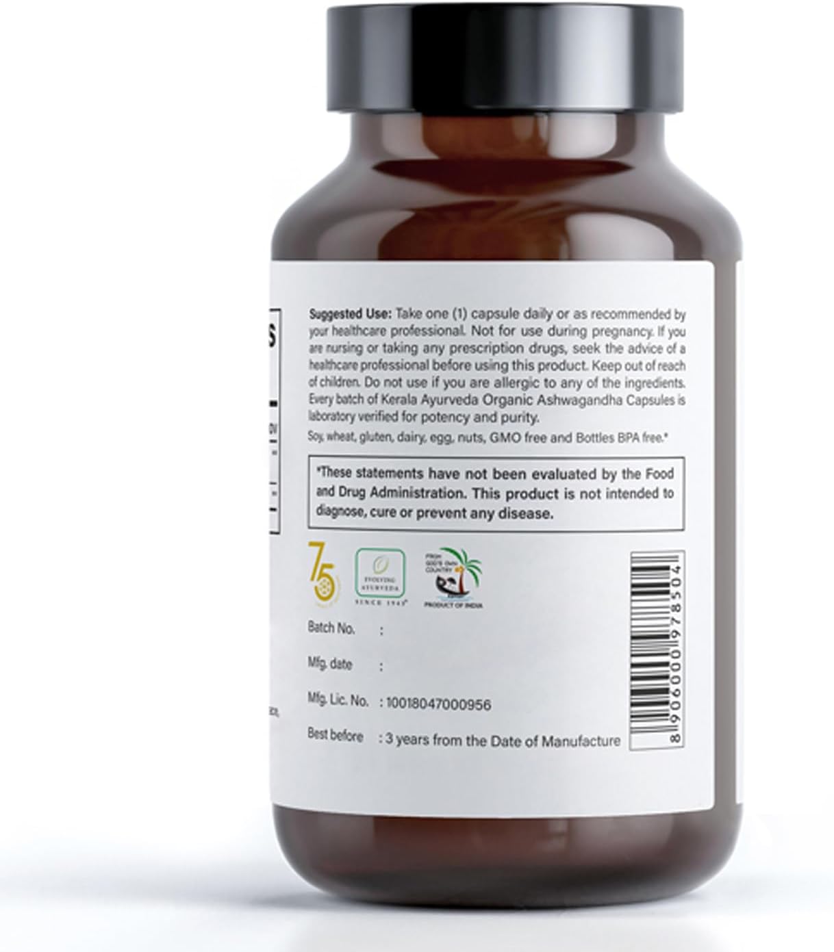 Herbal Ayurvedic Ashwagandha Capsules for Immunity, Stress Relief, Sleep - 60 Count