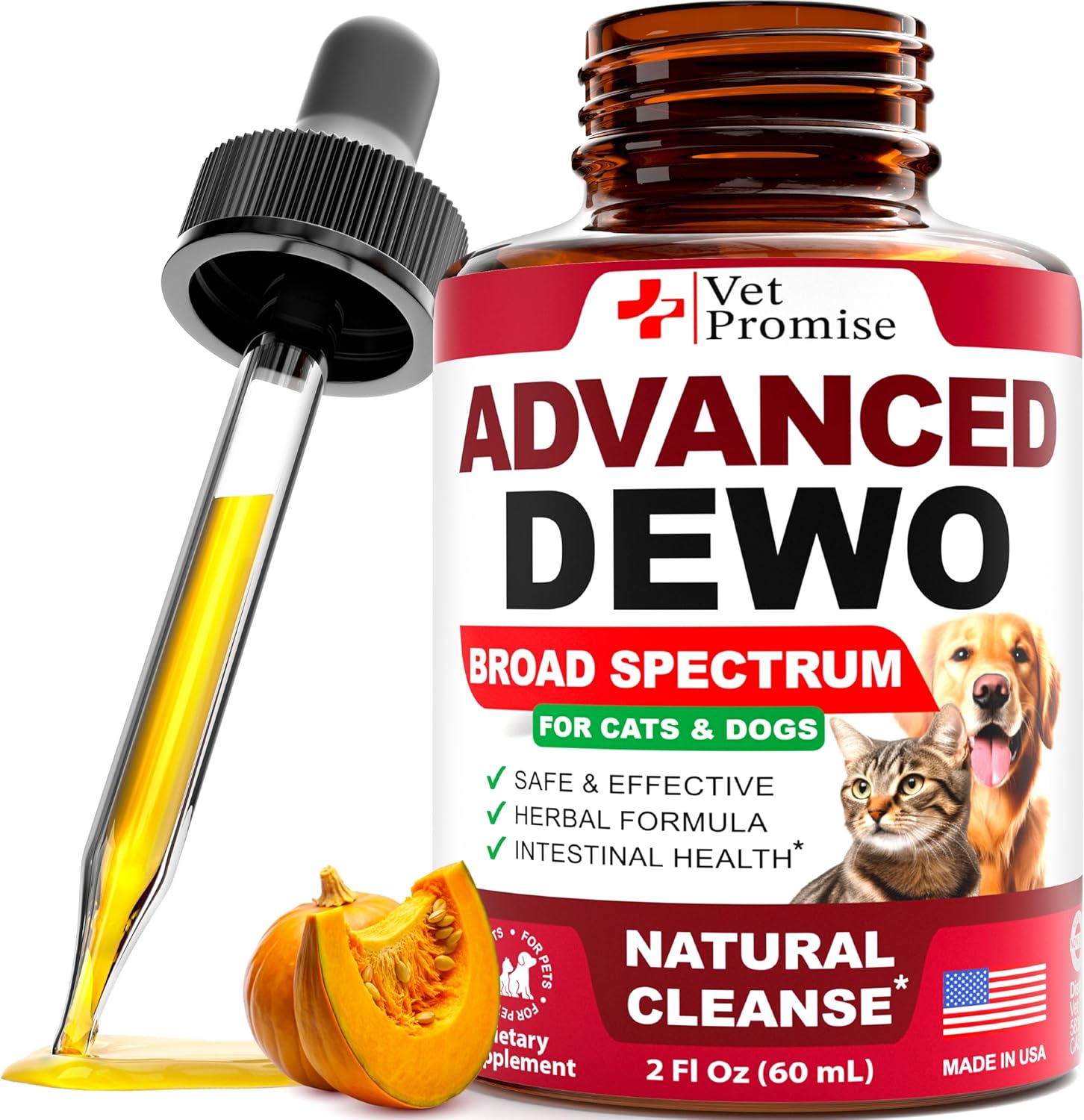 Herbal Broad Spectrum Intestinal Defense Liquid Supplement for Cats & Dogs - USA Made Digestive Support - Removes Parasites & Toxins - Natural Puppy & Kitten Medication
