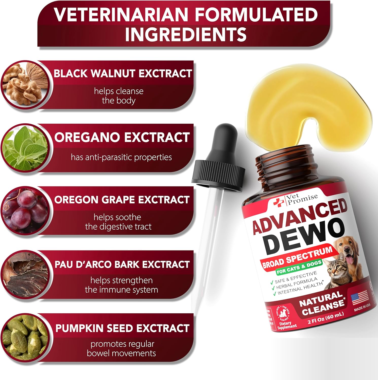 Herbal Broad Spectrum Intestinal Defense Liquid Supplement for Cats & Dogs - USA Made Digestive Support - Removes Parasites & Toxins - Natural Puppy & Kitten Medication