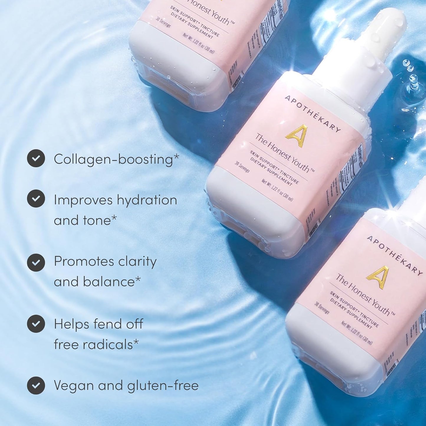 Herbal Collagen Support Liquid Tincture for Youthful Skin - Vegan & Sugar-Free - 30 Servings - 1.22 fl oz