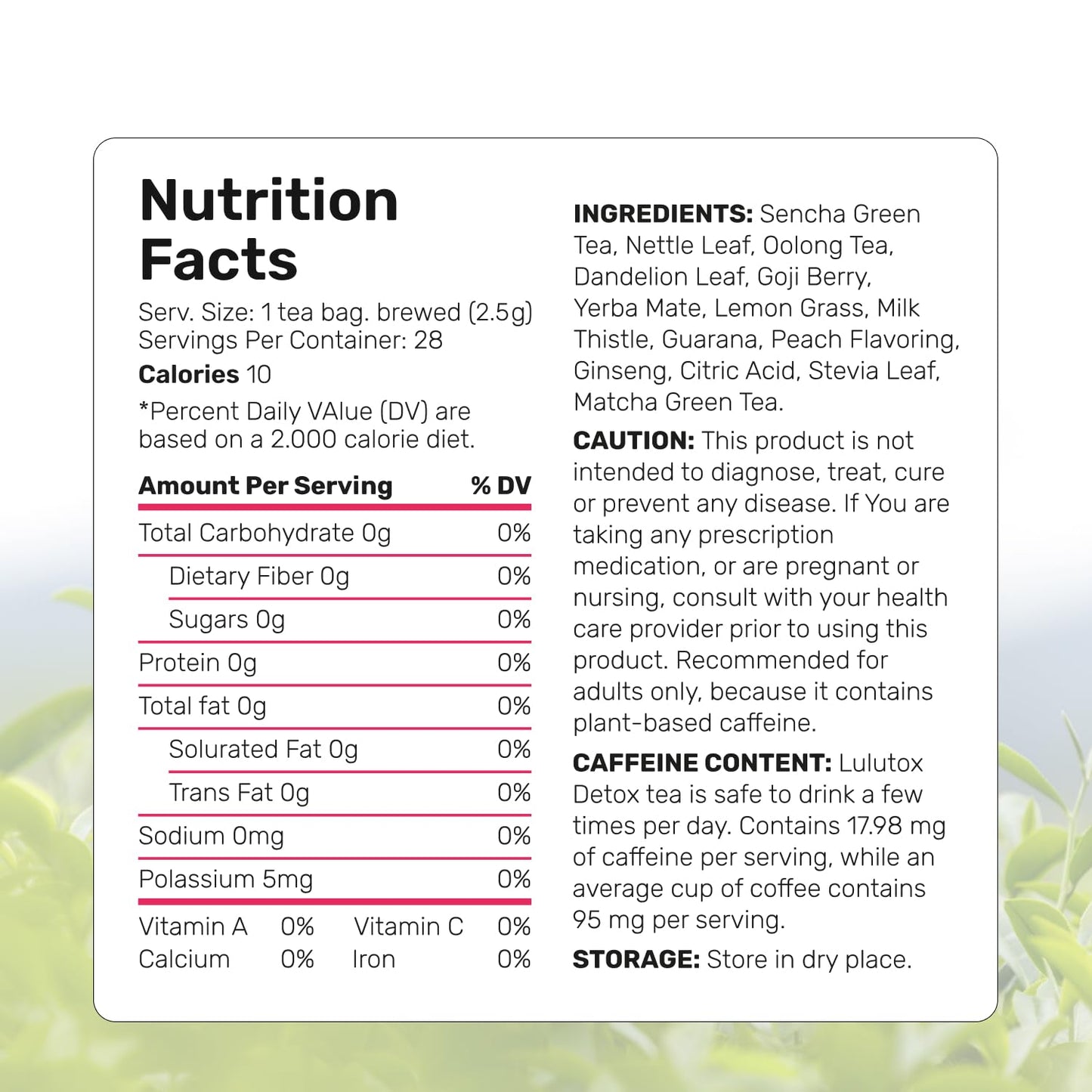 Herbal Detox Tea with Dandelion, Ginseng, Ginger - Promotes Healthy Weight & Digestion - Vegan Peach Flavor - 3 Pack x 28 Servings