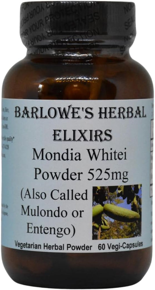 Herbal Elixir Mondia Whitei Powder Capsules - 525mg, 60 Vegan Capsules, Glass Bottle, Stearate-Free, Additive-Free