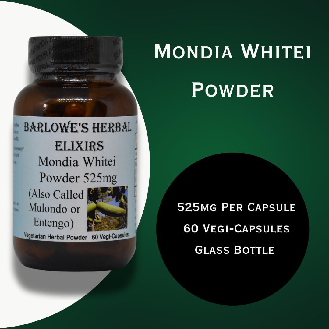 Herbal Elixir Mondia Whitei Powder Capsules - 525mg, 60 Vegan Capsules, Glass Bottle, Stearate-Free, Additive-Free