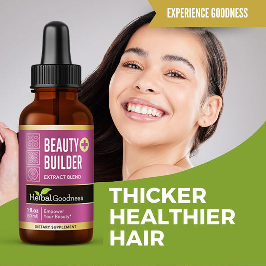 Herbal Goodness Beauty Builder 1oz - Collagen with Biotin & Hyaluronic Acid for Women - Hair Growth, Skin Hydration, Nail Support - Anti-Aging Beauty Booster with Marigold & Guava Leaf