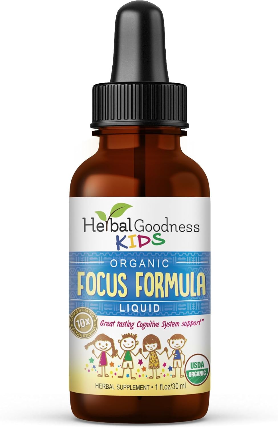Herbal Goodness Kids Focus and Attention Supplements with Ashwagandha & Moringa Extract - 1oz Non-GMO Focus Vitamins for Kids - Made in USA