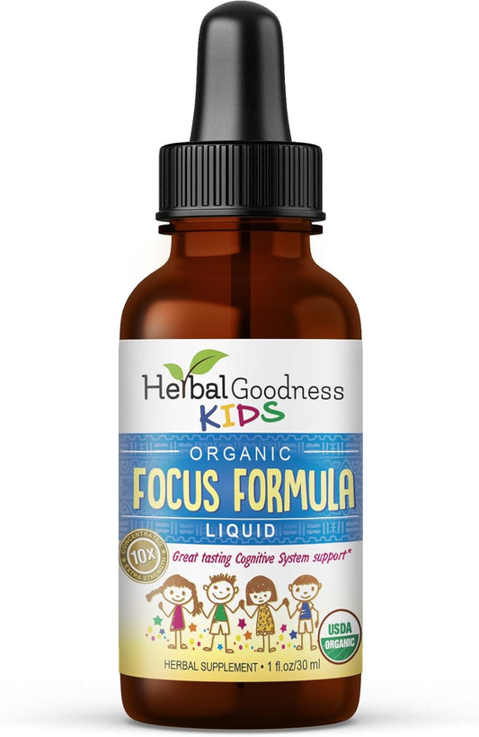 Herbal Goodness Kids Focus and Attention Supplements with Ashwagandha & Moringa Extract - 1oz Non-GMO Focus Vitamins for Kids - Made in USA