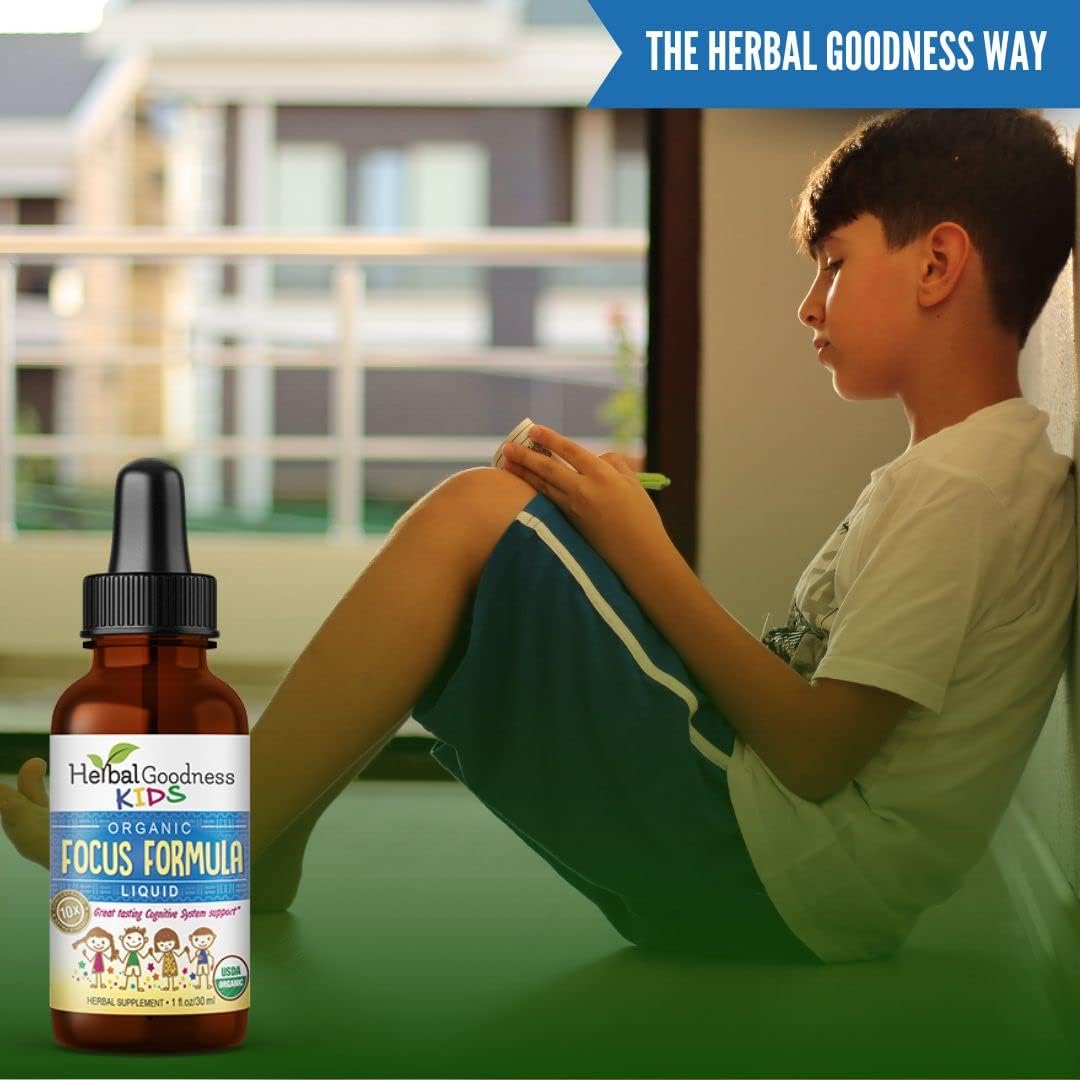 Herbal Goodness Kids Focus and Attention Supplements with Ashwagandha & Moringa Extract - 1oz Non-GMO Focus Vitamins for Kids - Made in USA