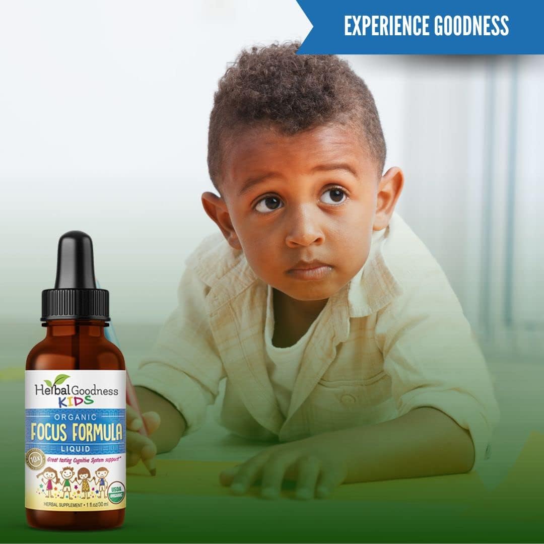 Herbal Goodness Kids Focus and Attention Supplements with Ashwagandha & Moringa Extract - 1oz Non-GMO Focus Vitamins for Kids - Made in USA
