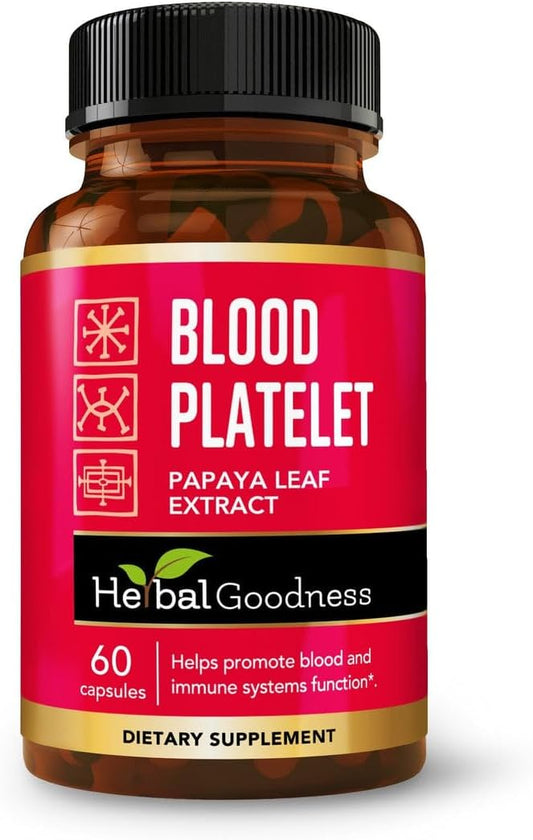 Herbal Goodness Papaya Leaf Blood Platelet Capsules - 20x Strength 600mg - Immune Support & Blood Cleanse - USA-Made Herbal Remedy