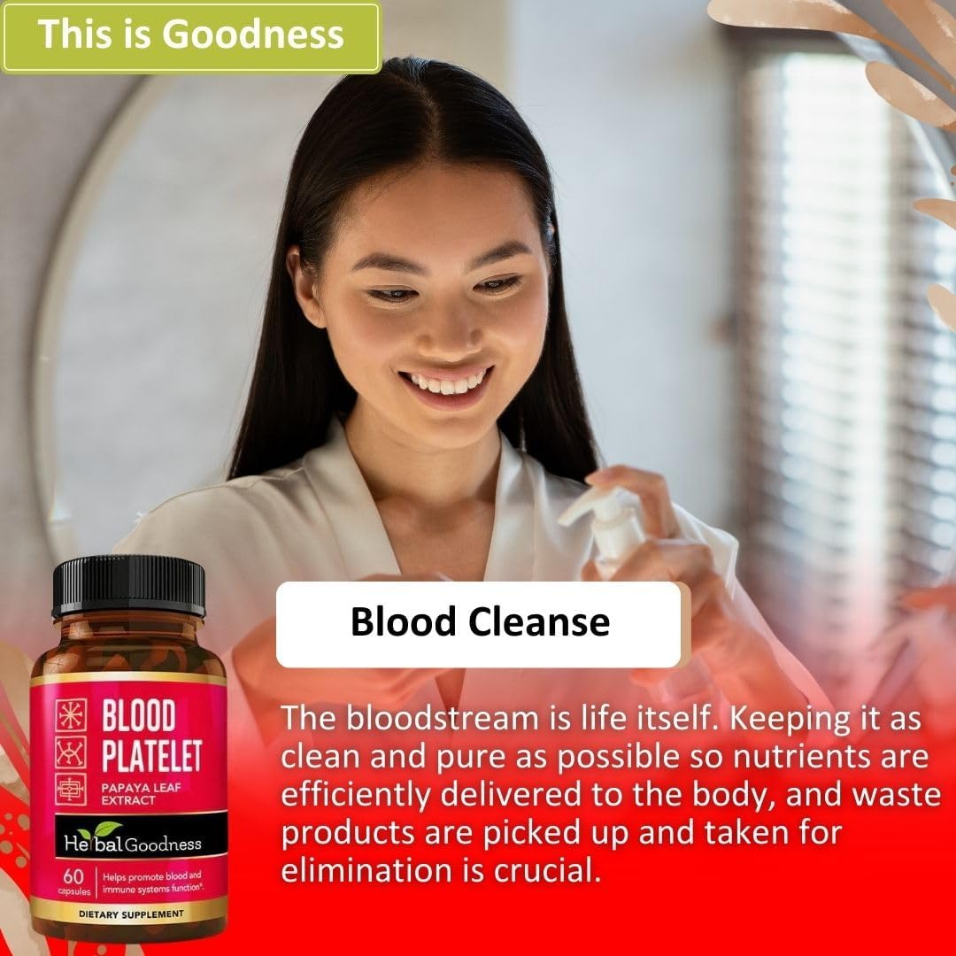 Herbal Goodness Papaya Leaf Blood Platelet Capsules - 20x Strength 600mg - Immune Support & Blood Cleanse - USA-Made Herbal Remedy