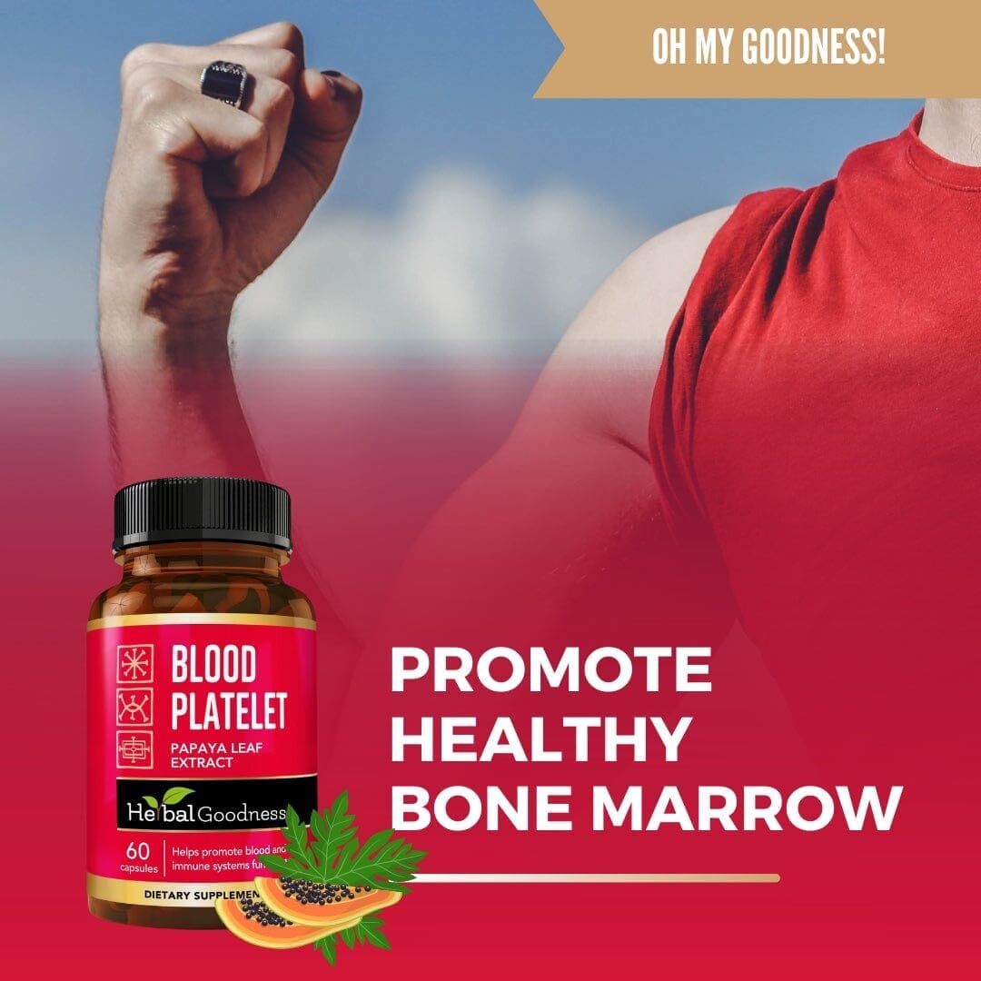 Herbal Goodness Papaya Leaf Blood Platelet Capsules - 20x Strength 600mg - Immune Support & Blood Cleanse - USA-Made Herbal Remedy