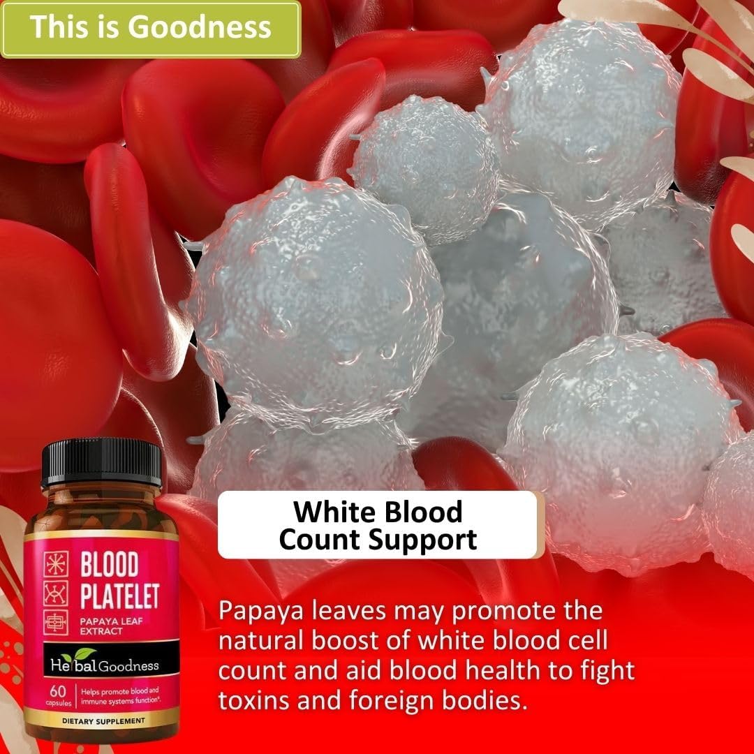 Herbal Goodness Papaya Leaf Blood Platelet Capsules - 20x Strength 600mg - Immune Support & Blood Cleanse - USA-Made Herbal Remedy