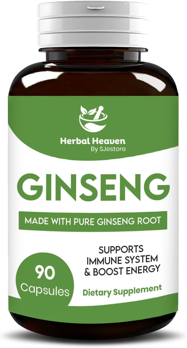 Herbal Heaven Ginseng Capsules - 90 Count Natural Energy and Focus Supplement for Vitality and Wellness