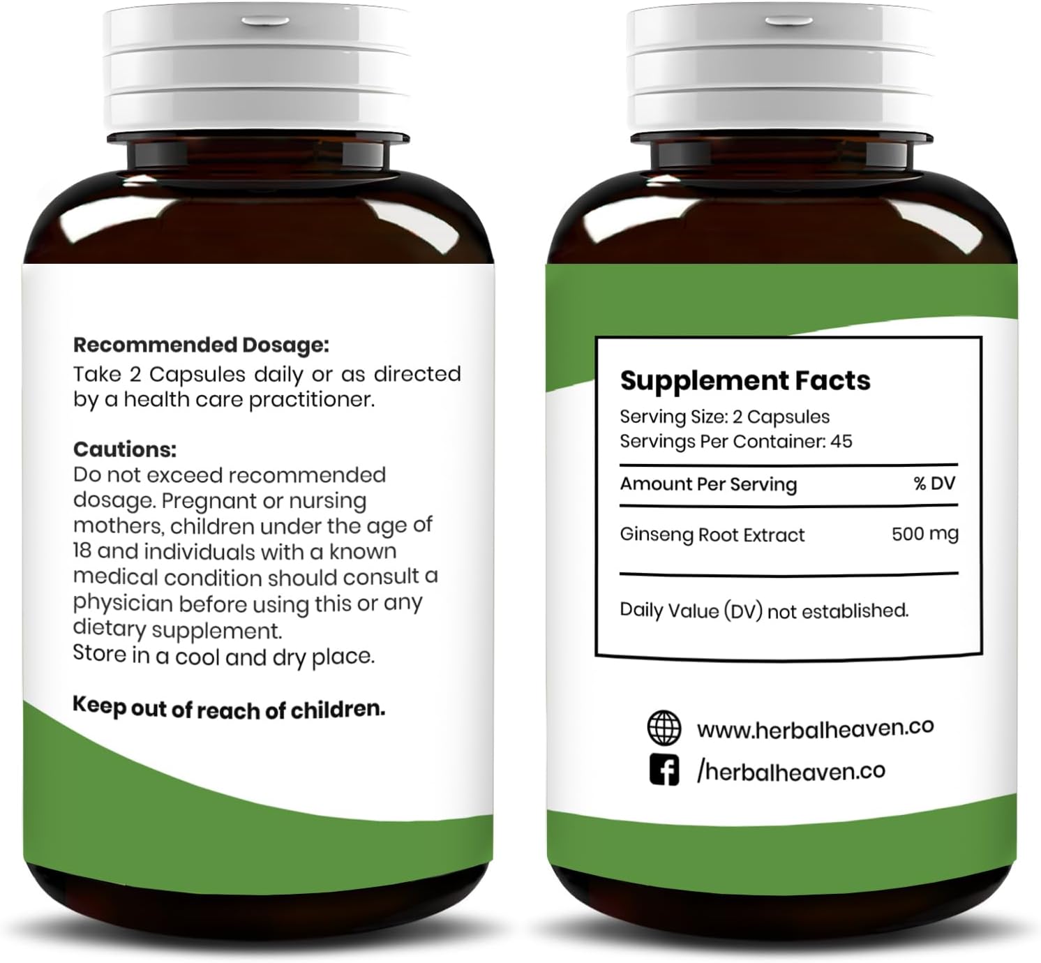 Herbal Heaven Ginseng Capsules - 90 Count Natural Energy and Focus Supplement for Vitality and Wellness