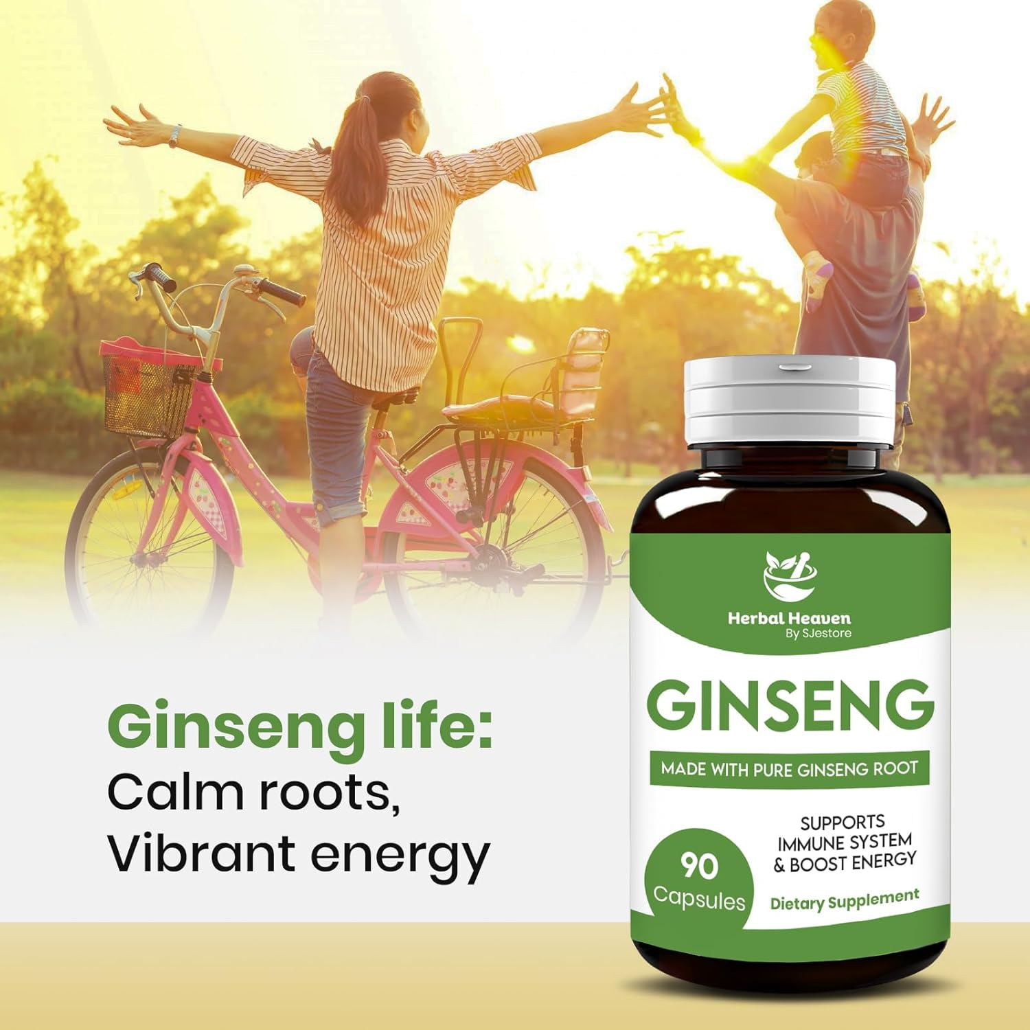 Herbal Heaven Ginseng Capsules - 90 Count Natural Energy and Focus Supplement for Vitality and Wellness
