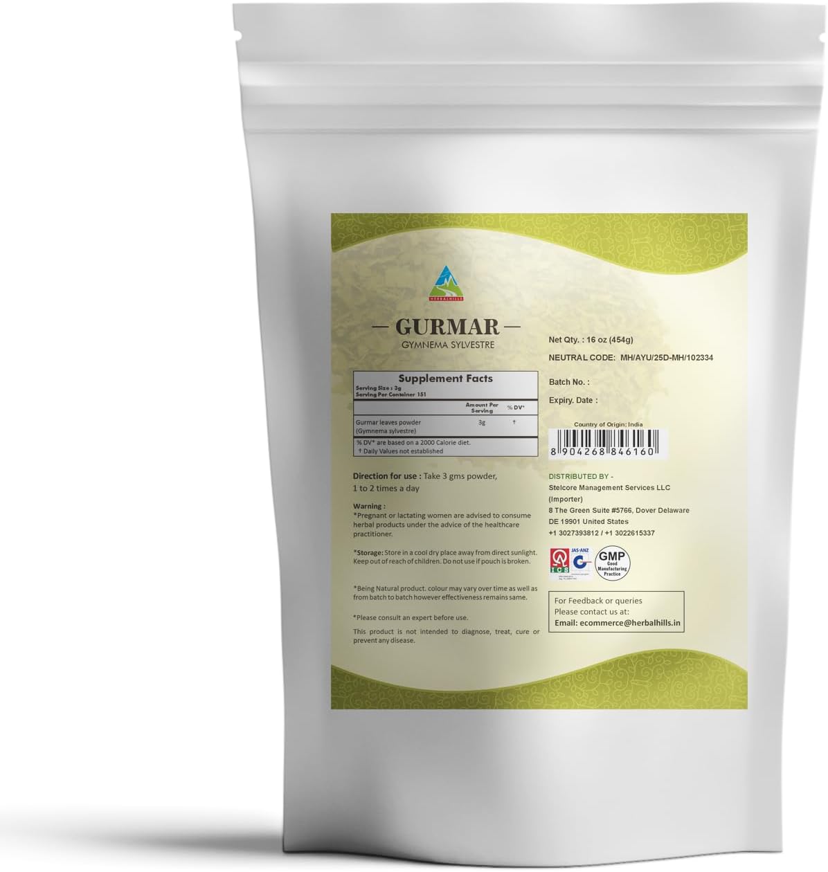 HERBAL HILLS Gurmar Tea Powder and Alfalfa Tablet Combo Pack - Set of 2