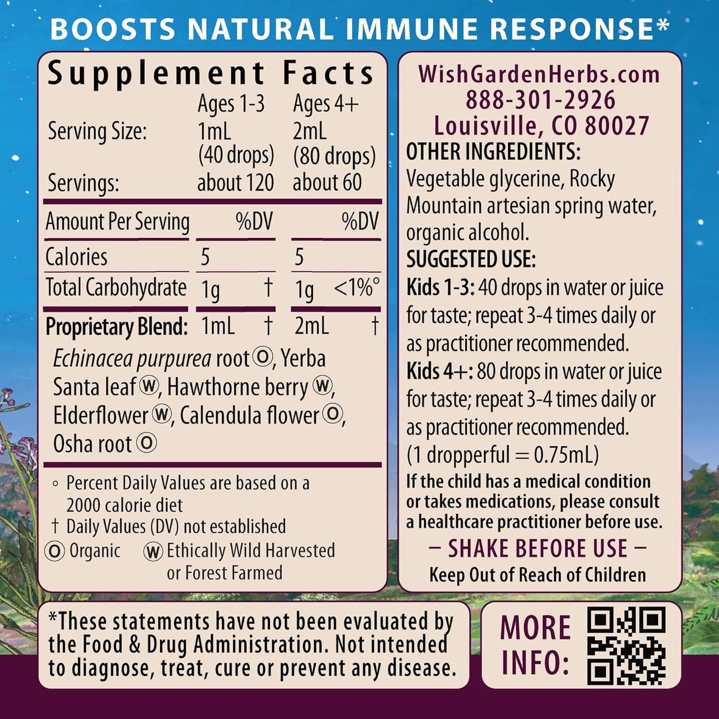 Herbal Immune Support Supplement for Kids - WishGarden Herbs Kick-It Immune Formula with Echinacea, OSHA, Elder, 4oz