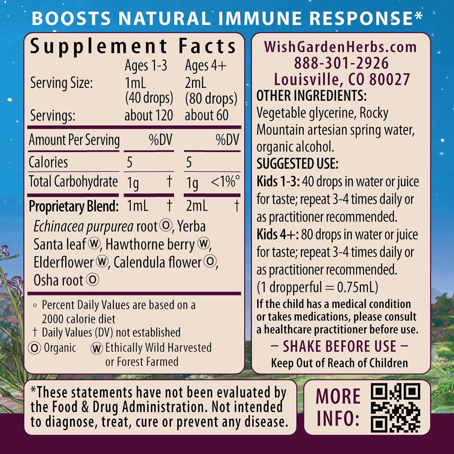 Herbal Immune Support Supplement for Kids - WishGarden Herbs Kick-It Immune Formula with Echinacea, OSHA, Elder, 4oz