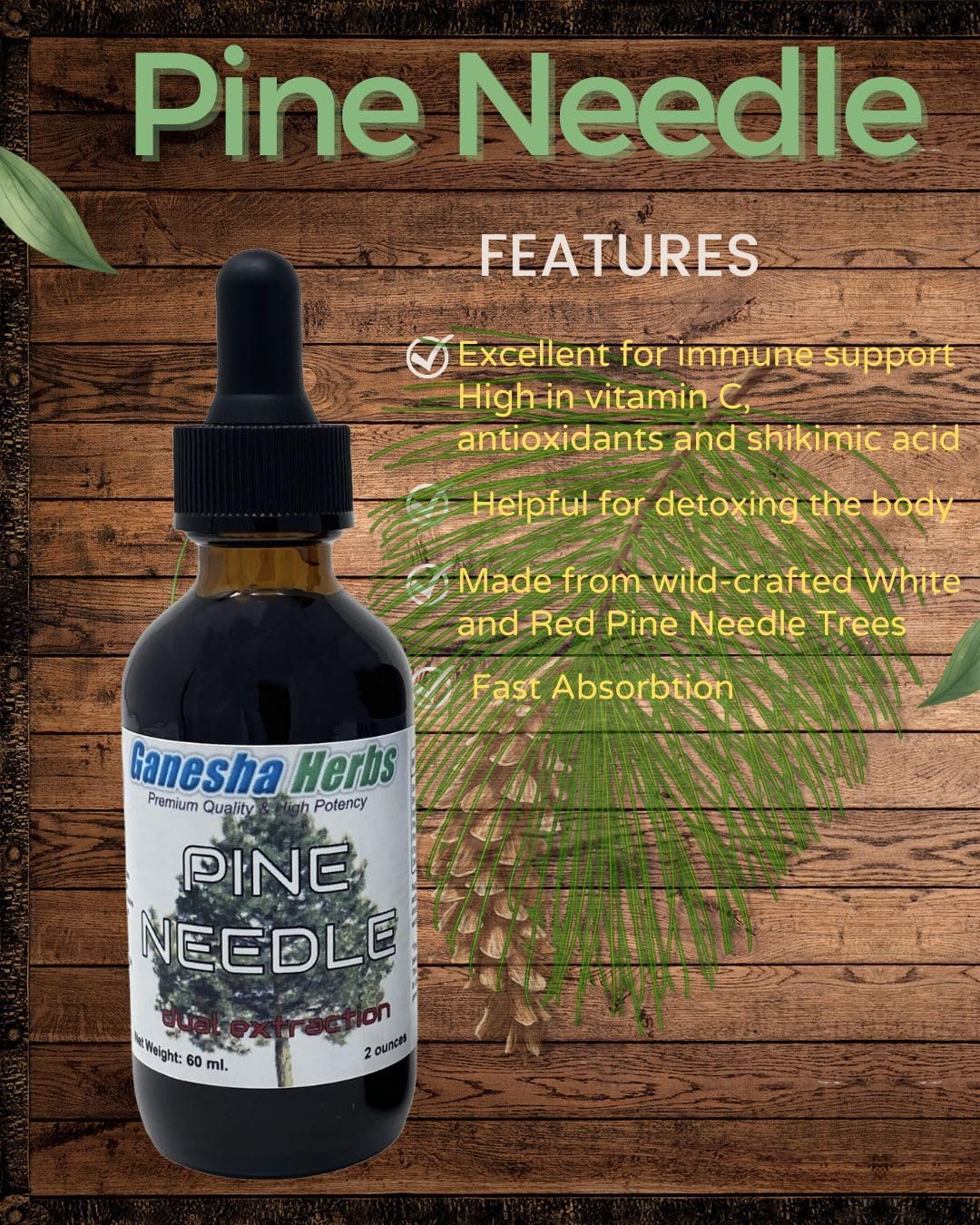 Herbal Liquid Tincture with Pine Needle for Shikimic Acid Extraction - 2 Oz Bottle