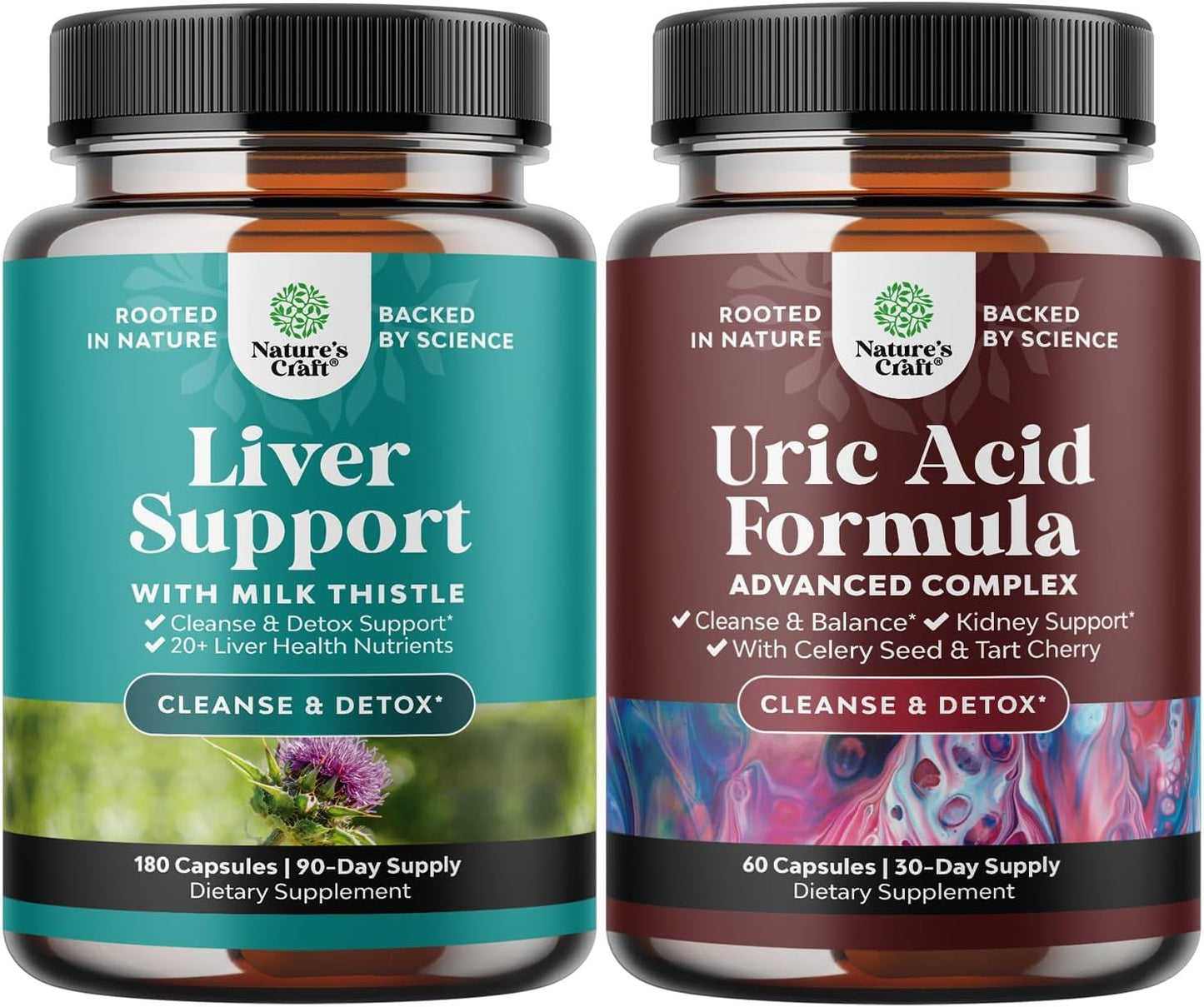 Herbal Liver Support and Uric Acid Cleanse Bundle - Natural Detox and Kidney Cleanse for Adults - Vegan Liver and Uric Acid Support Supplement