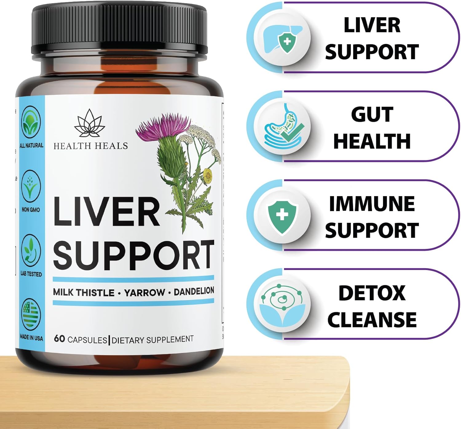 Herbal Liver Support Supplement - Liver Cleanse & Repair Formula with Milk Thistle, Dandelion Root, Turmeric, Artichoke Extract - 180 Count