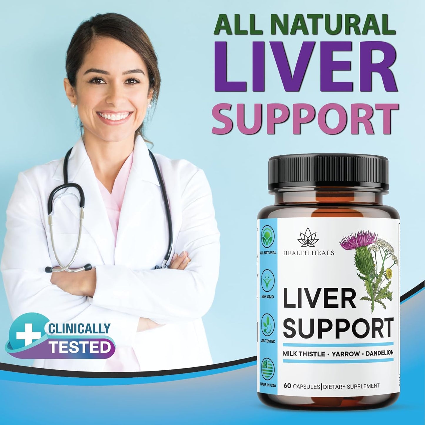 Herbal Liver Support Supplement - Liver Cleanse & Repair Formula with Milk Thistle, Dandelion Root, Turmeric, Artichoke Extract - 180 Count