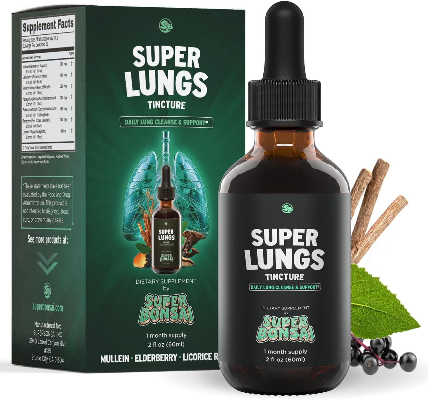Herbal Lung Support Tincture with Mullein Leaf Extract for Clear Breathing & Wellness - 2 oz