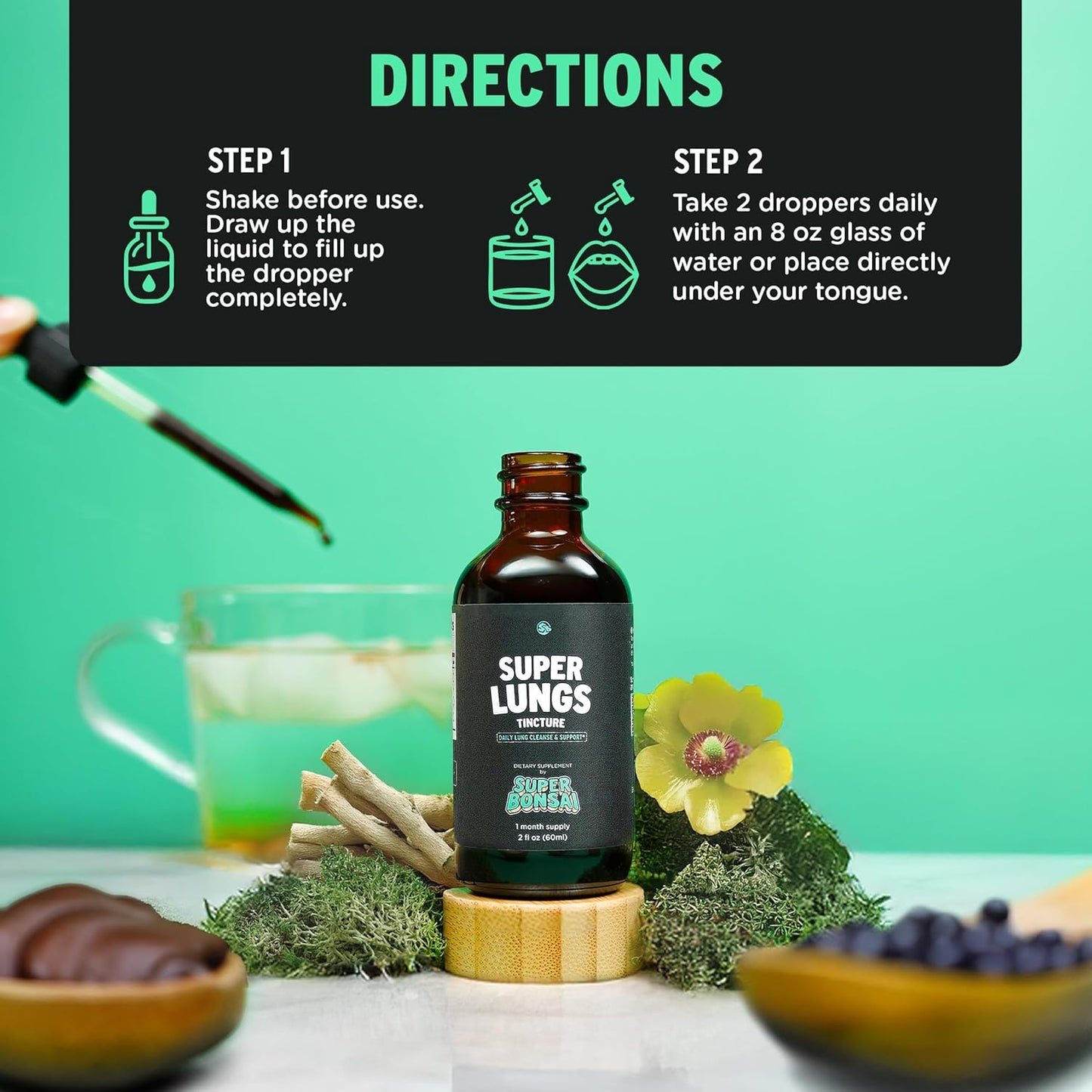 Herbal Lung Support Tincture with Mullein Leaf Extract for Clear Breathing & Wellness - 2 oz