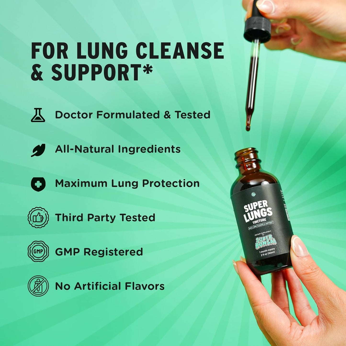 Herbal Lung Support Tincture with Mullein Leaf Extract for Clear Breathing & Wellness - 2 oz
