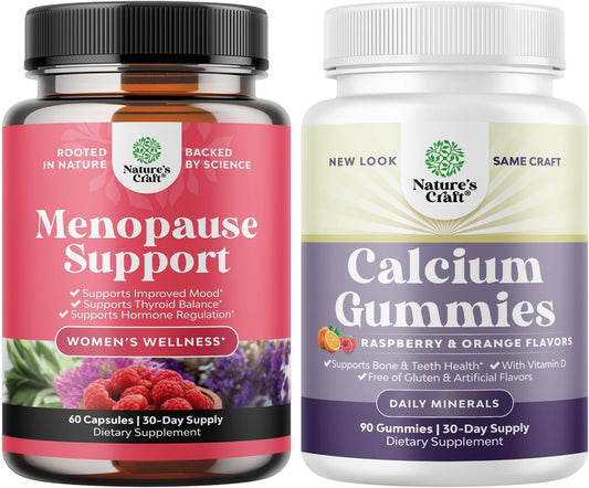 Herbal Menopause Supplement and High Absorption Calcium Gummies Bundle for Estrogen Balance and Bone Health - Vitamin D Immune Support
