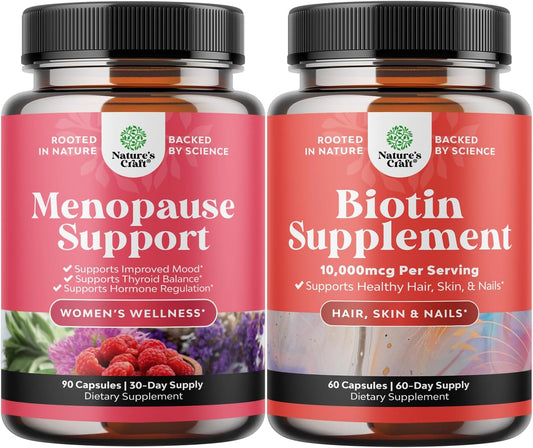 Herbal Menopause Supplement for Night Sweats & Mood with Dong Quai, Vitex, & Biotin - Stop Hair Loss & Support Women's Health
