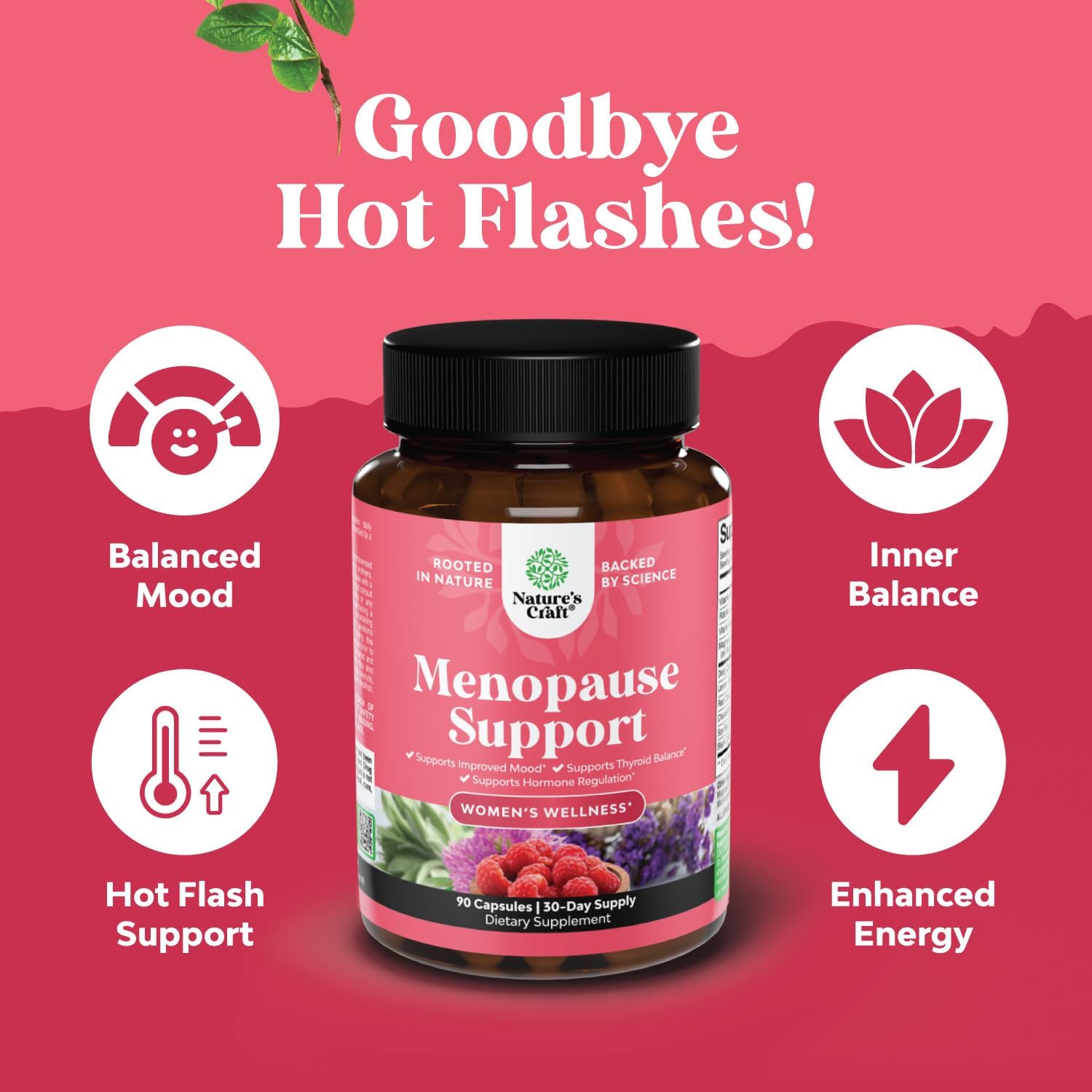 Herbal Menopause Supplement for Night Sweats & Mood with Dong Quai, Vitex, & Biotin - Stop Hair Loss & Support Women's Health