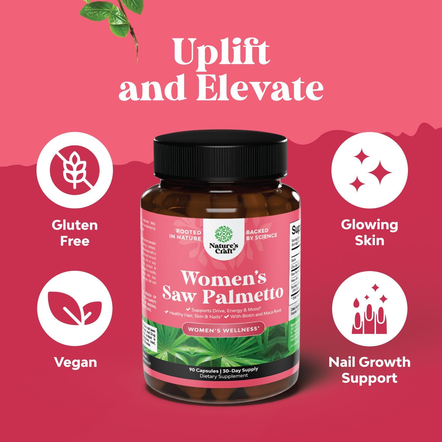 Herbal Menopause Supplement & Saw Palmetto Bundle for Women - Promotes Estrogen Balance, Thickens Hair, Blocks DHT - Hair Loss Vitamins
