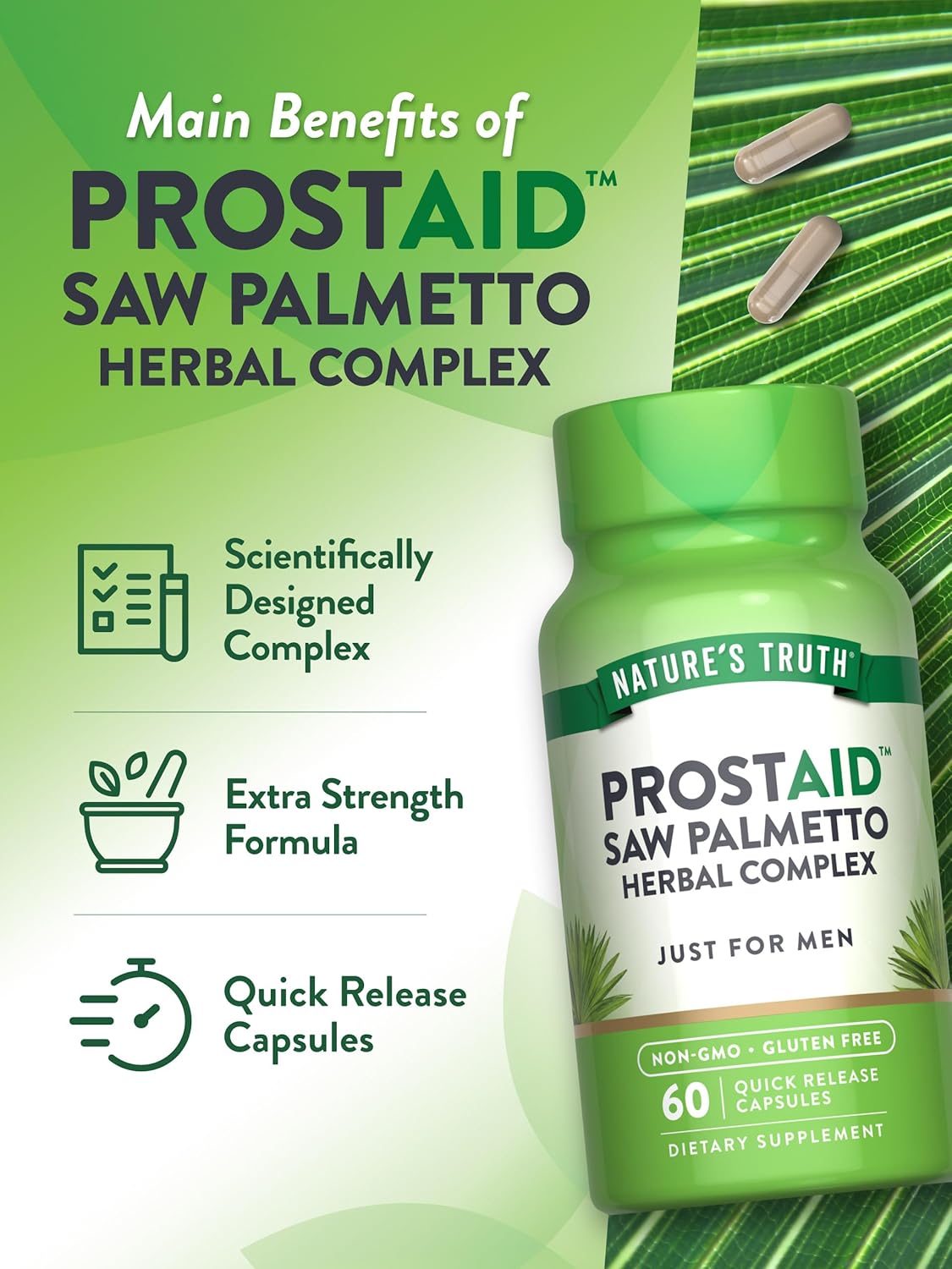Herbal Prostate Support Supplement for Men with Saw Palmetto | Non-GMO & Gluten Free Capsules by Nature's Truth