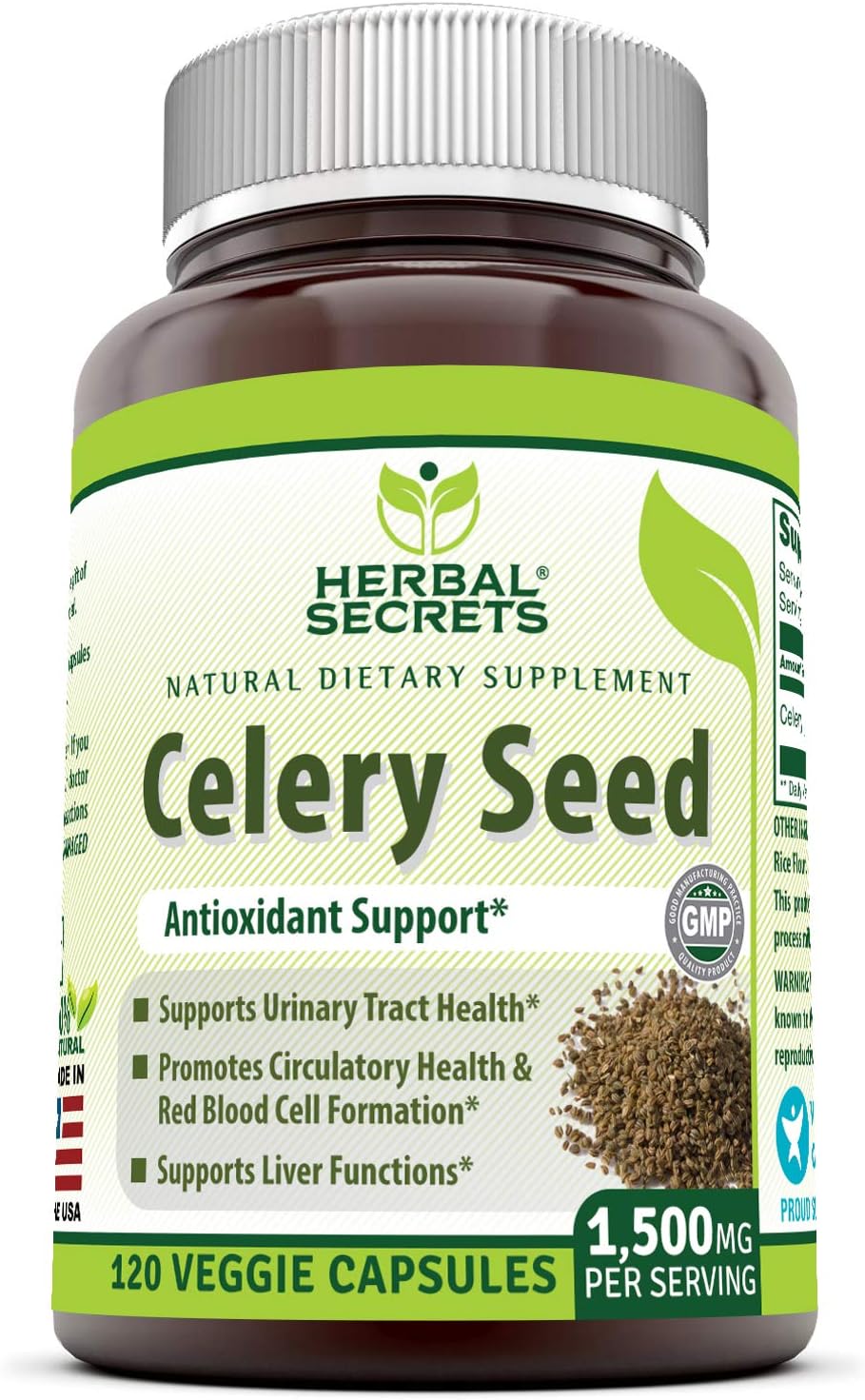 Herbal Secrets Celery Seed Extract 1500mg Supplement Veggie Capsules - Non-GMO & Gluten-Free - USA Made