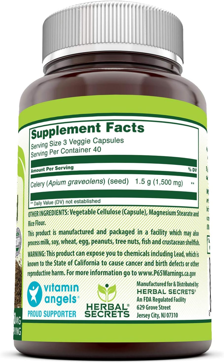 Herbal Secrets Celery Seed Extract 1500mg Supplement Veggie Capsules - Non-GMO & Gluten-Free - USA Made
