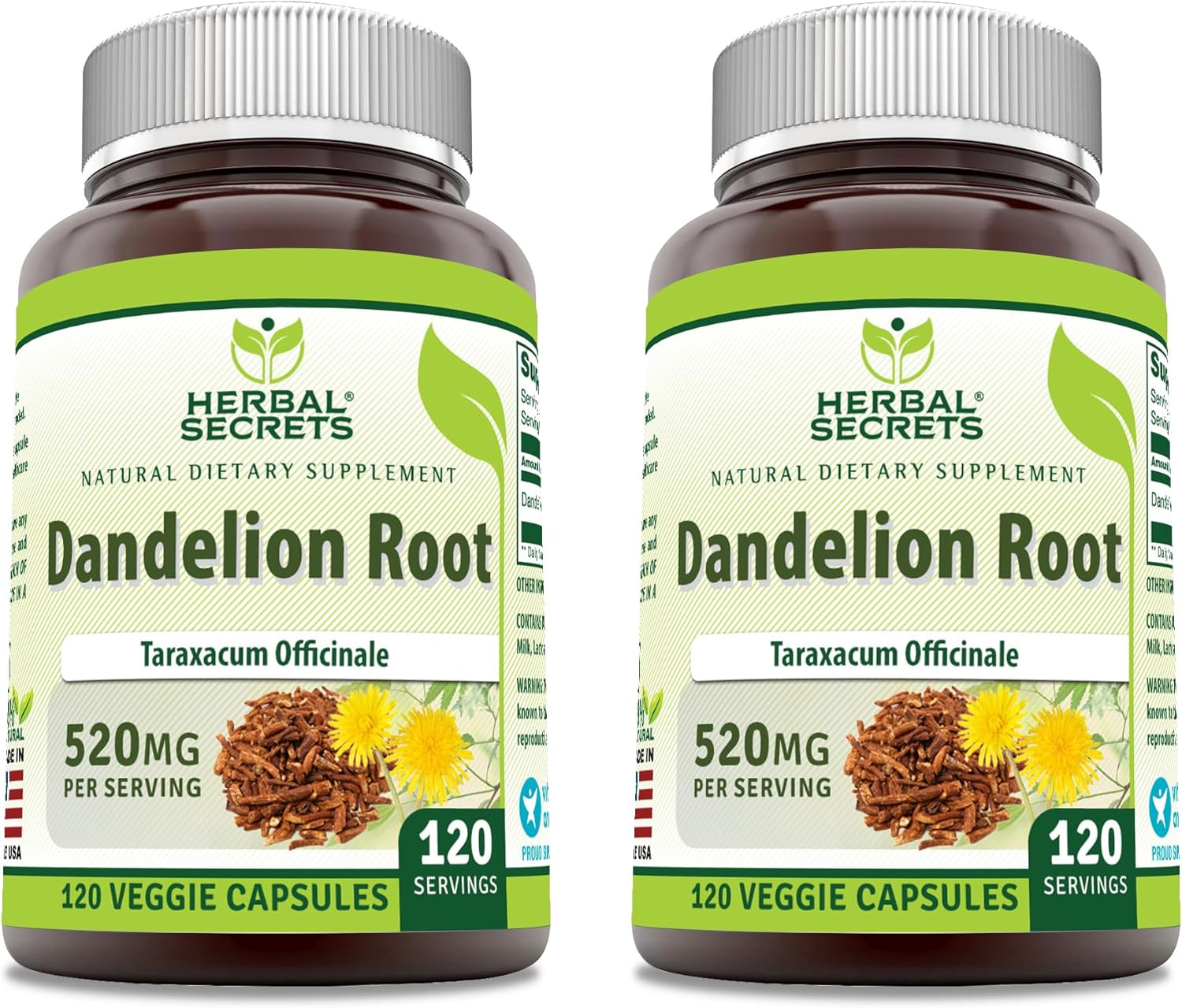 Herbal Secrets Dandelion Root 520 mg Capsules | Non-GMO & Gluten Free | Made in USA (240 Count)