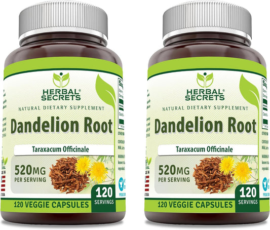 Herbal Secrets Dandelion Root 520 mg Capsules | Non-GMO & Gluten Free | Made in USA (240 Count)