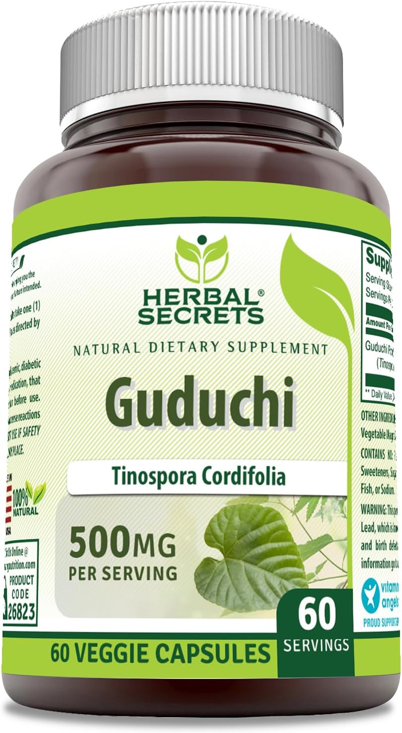 Herbal Secrets Guduchi (Tinospora Cordifolia) 500mg Supplement - 60 Veggie Capsules - Non-GMO, Gluten Free - USA Made