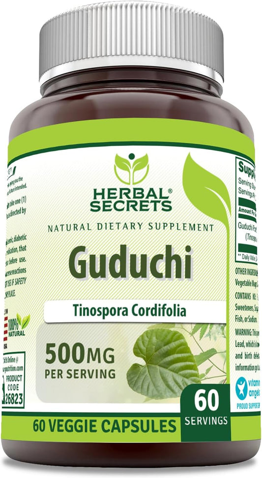 Herbal Secrets Guduchi (Tinospora Cordifolia) 500mg Supplement - 60 Veggie Capsules - Non-GMO, Gluten Free - USA Made