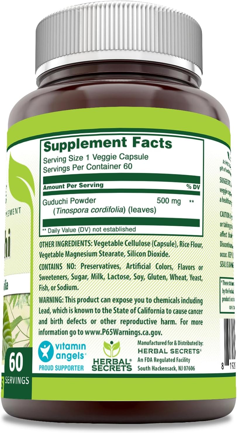 Herbal Secrets Guduchi (Tinospora Cordifolia) 500mg Supplement - 60 Veggie Capsules - Non-GMO, Gluten Free - USA Made