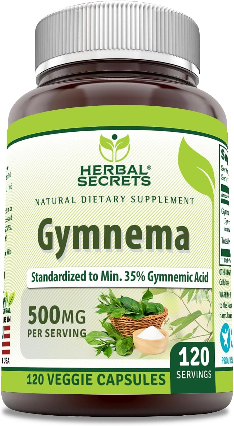 Herbal Secrets Gymnema Supplement 120 Veggie Capsules - 500 Mg Per Serving - Non-GMO & Gluten Free - USA Made