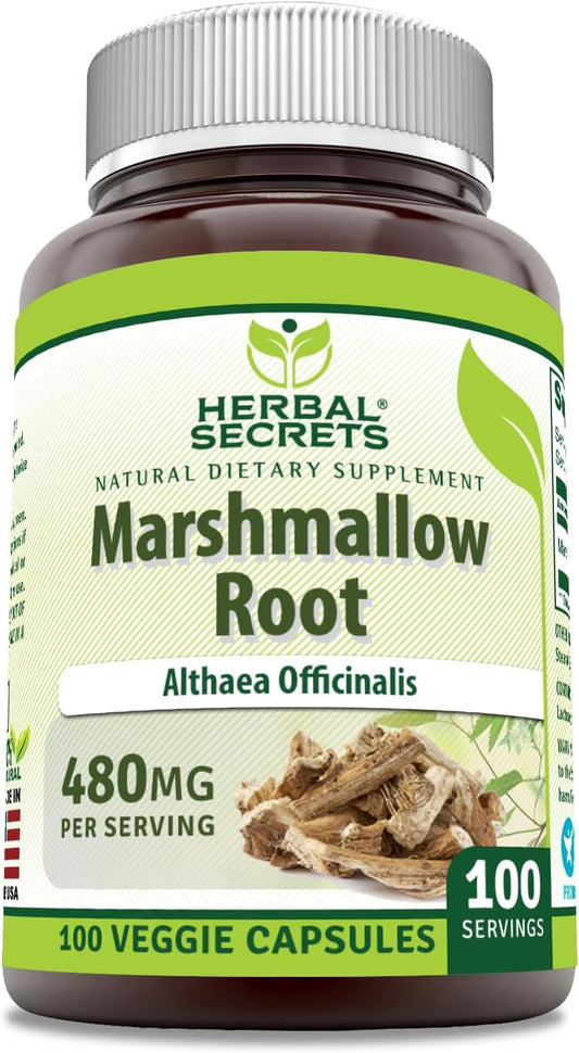 Herbal Secrets Marshmallow Extract Capsules - 480mg, 100 Count, Non-GMO, Gluten Free, USA Made