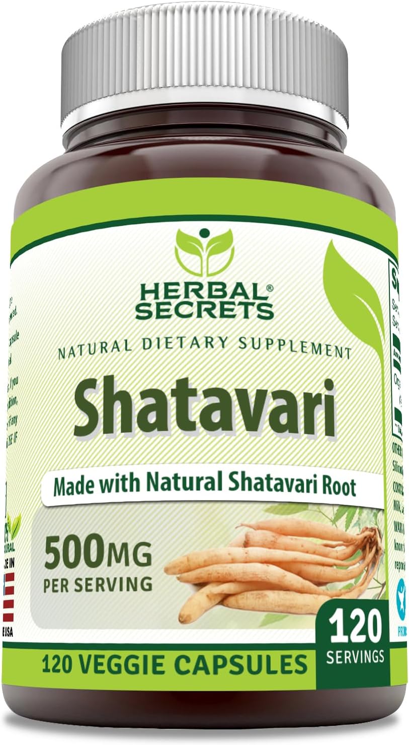 Herbal Secrets Shatavari Capsules - 500mg, 120 Veggie Caps, Non-GMO, Gluten-Free - USA Made