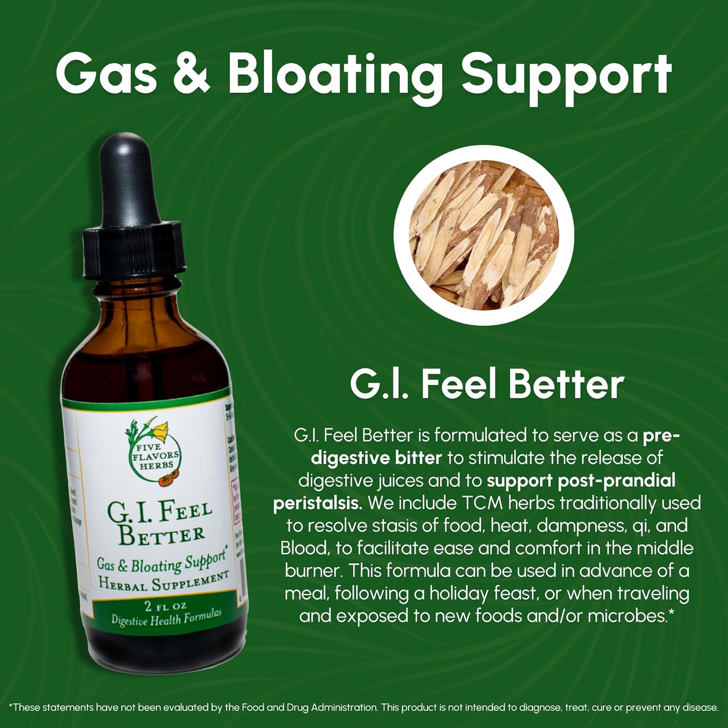 Herbal Supplement for Gas & Bloating - Digestive Health Formula with Turmeric, Elecampane, Ginger, Cardamom - 2 Fl Oz Tincture