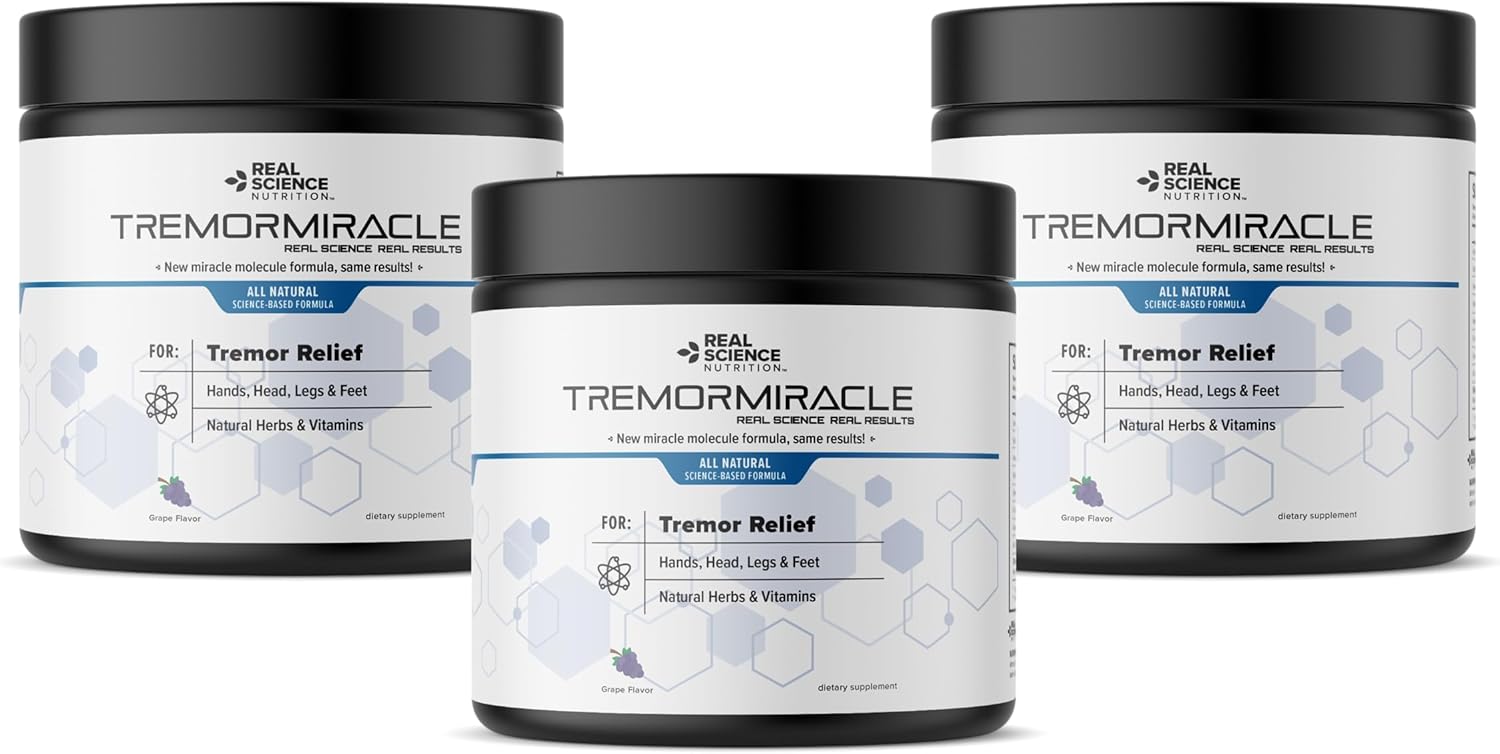 Herbal Supplement Powder for Essential Tremors - Grape Flavor, 13.4 Oz - Hands, Legs, Feet, Head (3-Pack)