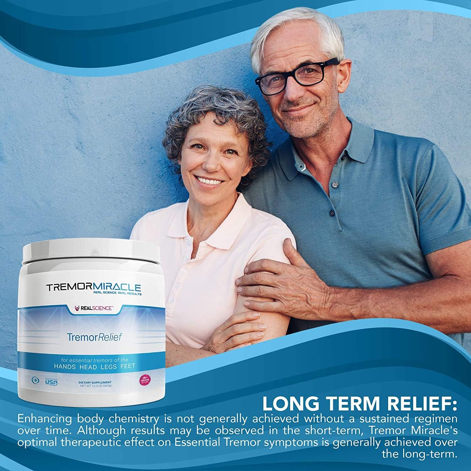 Herbal Supplement Powder for Essential Tremors - Grape Flavor, 13.4 Oz - Hands, Legs, Feet, Head (3-Pack)