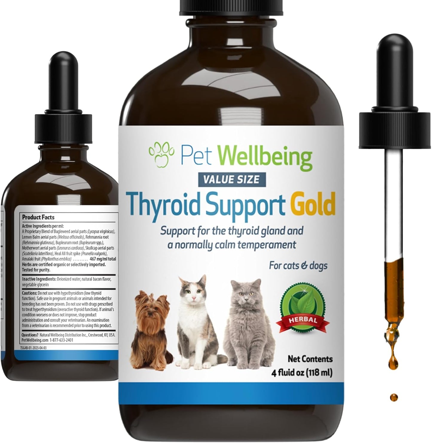 Herbal Thyroid Support Supplement for Cats - Promotes Healthy Thyroid Function, Metabolism, Bugleweed, Lemon Balm - Vet-Formulated - 4 fl oz