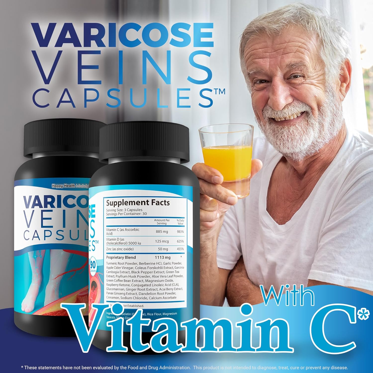 Herbal Varicose Veins Capsules - Natural Supplement for Varicose Vein Treatment in Women - Effective Herbal Remedy for Varicose Veins on Legs